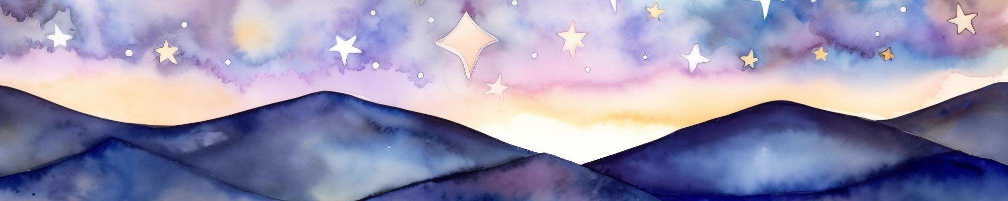 painting of hills with starts